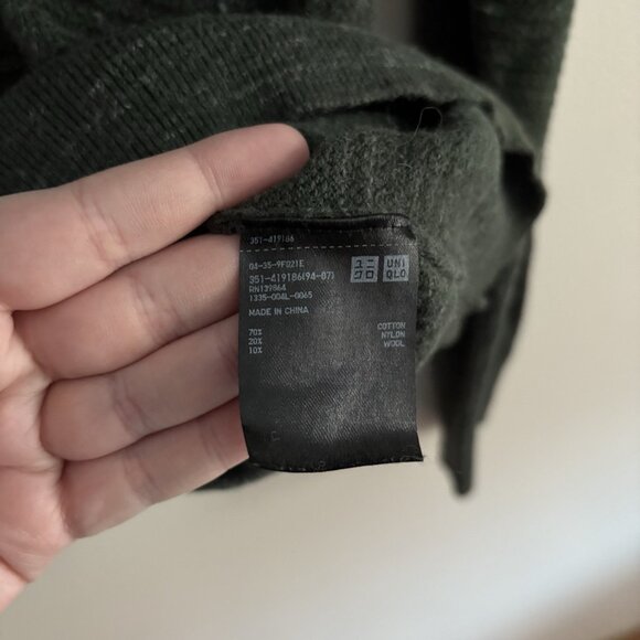 Uniqlo Men Size XL Green Wool Cotton Blend Slub Yarn Pullover Crew Neck Sweater - Picture 7 of 9